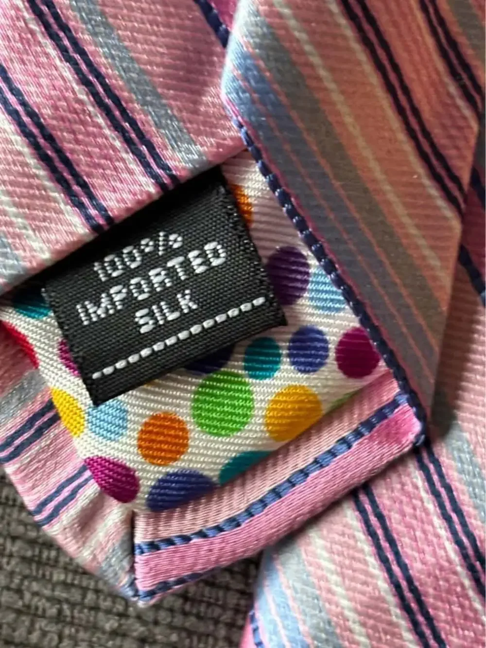 City of London Silk Tie Pastel Pink Blue Stripe Multicolor Polka Dot Lining